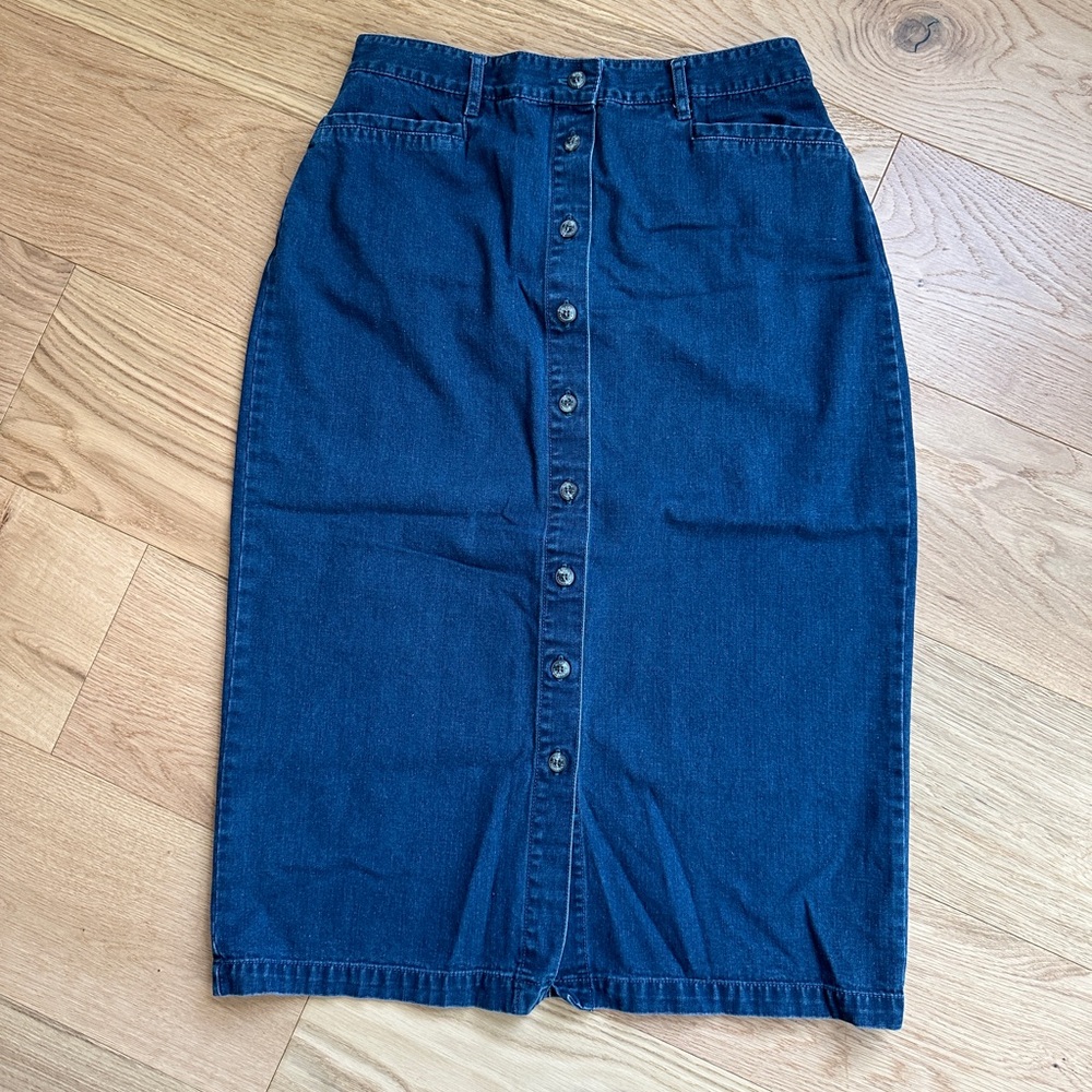 Vintage 90s Gloria Vanderbilt Denim Button Midi Skirt Size 16P